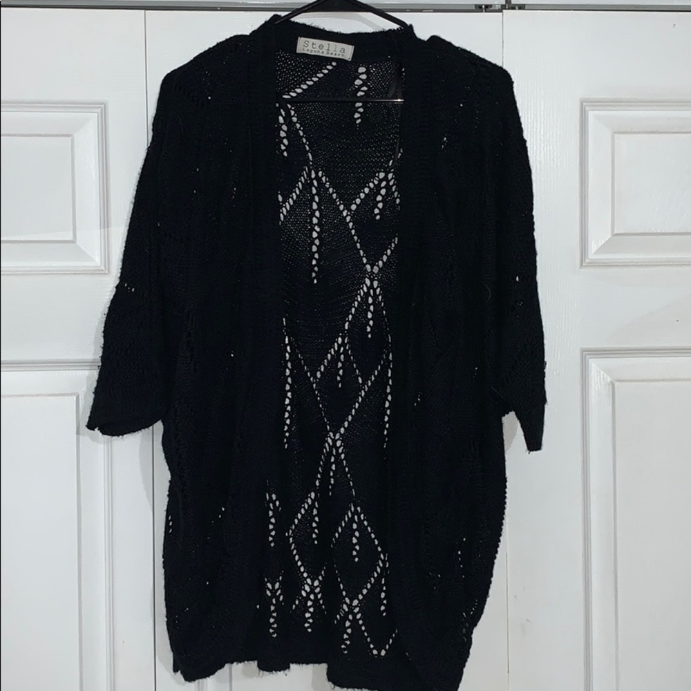 Black Knit Open Pattern Cardigan